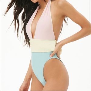 Pastel High Cut Halter One-piece Swimsuit